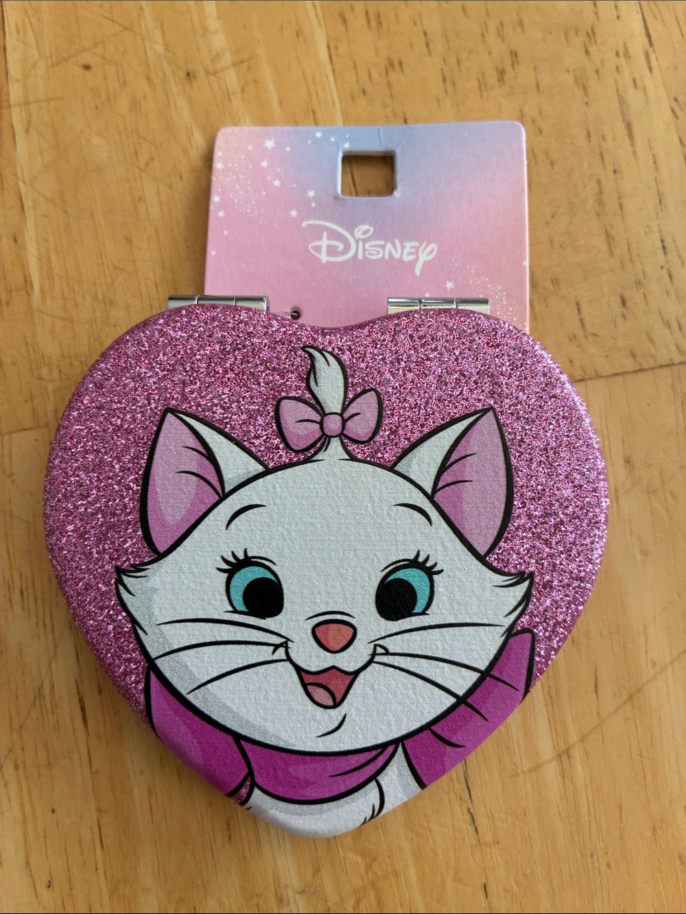 Disney Aristocats Marie Pink Glitter Marie Heart Compact Mirror NWT